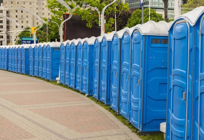Seasonal porta potty units set up at a Eagan, Minnesota venue
